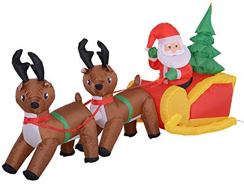 HOMCOM Gonfiabile di Babbo Natale con Slitta e Renne, Autogonfiabile Elettrico, Impermeabile e Resistente, Lungo 2.3 Metri