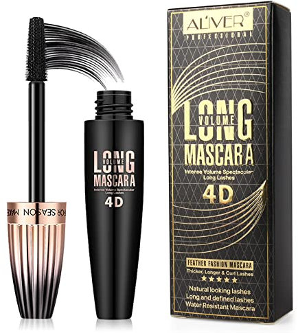 4D Mascara,Seidenfaser Wimperntusche, Natürliche, Wasserfeste,Dauerhafte Wimperntusche, Schwarzes Volumen, Verlängerung, Verdickung, Weichere, Vollere Wimpern