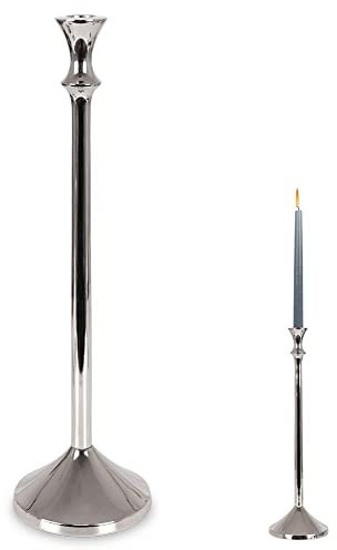 erzenhalter Kerzen-Halter Leuchter Kerzenleuchter Kerzenständer für eine Lange Kerze aus Aluminium silbern 40 cm