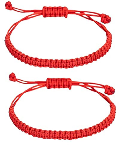 Apofly Bracelet Tibétain Réglable À Corde Tressée - Bouddhiste, Rouge, 2 Pièces