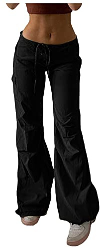 KBOPLEMQ Pantaloni Cargo da Donna, Jeans da Donna a Vita Bassa, Jeans Cargo a Gamba Larga Dritta, Pantaloni Baggy da Trekking, Pantaloni da Jogging a Vita Alta, Pantaloni Cargo Casual, Lavoro, Tempo