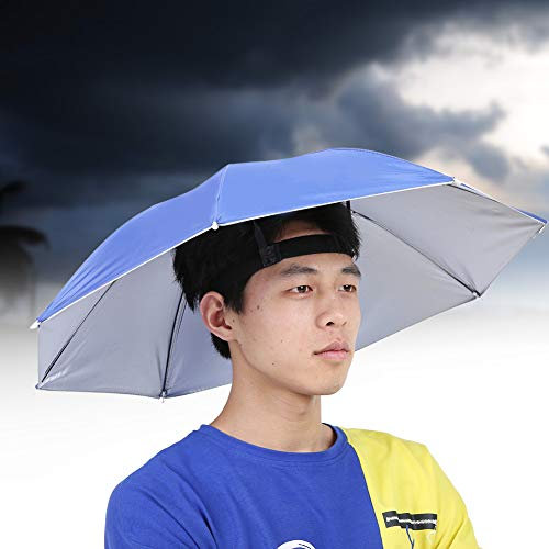 Dioche Regenschirm-Hut-Kopf-Hüte für Erwachsene Polyester + Eisen + Silberkleber 65 Cm Sonnenschutz Winddicht Kopfmontierter Regenschirm Top-Falthut-Regenschirm (Camouflage) (Königsblau)