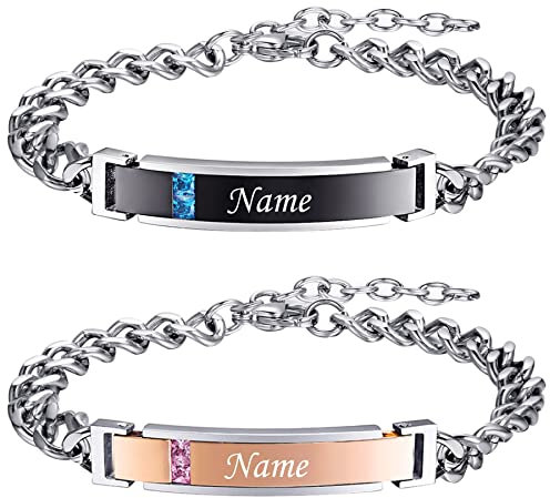 Cupimatch Paar Armband mit Gravur, Personalisierte Edelstahl Glänzend Poliert Pärchen Armkette Panzerkette für verliebte Damen Herren zu Weihnachten Jubiläum Hochzeit Geburtstag Valentinstag
