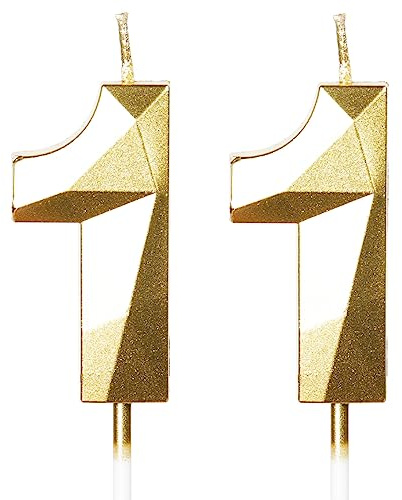 Yiran 11th Birthday Candles, Gold Number 11 Happy Birthday Candles, Cake Topper Decorations for Birthday Party, Wedding Anniversary Celebration Supply