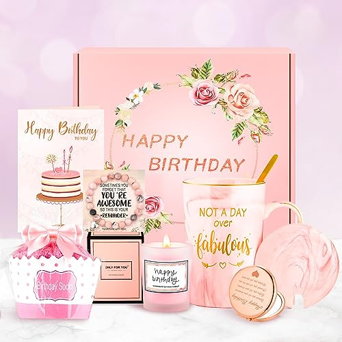 Birthday Gifts for Women Happy Birthday Gift Baskets for Women Unique Not A Day Over Fabulous Mug Gift ideas Pink Gifts Box Set Presents for Her Friends Mom Sister Wife Coworkers Daughter Aunt Mom