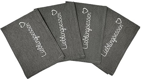 BUSDUGA 4356 4er Set Geschirrtücher aus 100% Baumwolle, Küchenhandtücher grau Lieblingsessen
