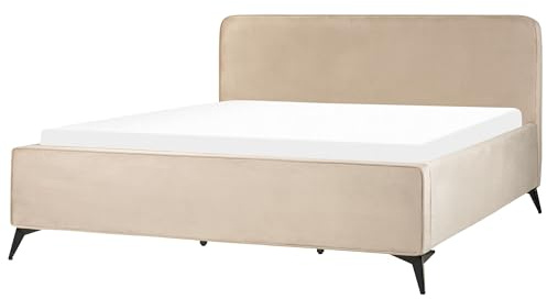 Beliani Polsterbett Samt beige Taupe mit Lattenrost 180 x 200 cm hohes Kopfteil Valognes