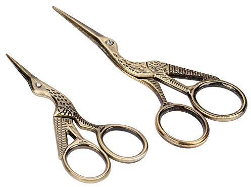 2 Stück Vintage Storchform Stickschere, Kranichform Schere Nähschere Bronze Edelstahl Design Nähen Storchenschere für