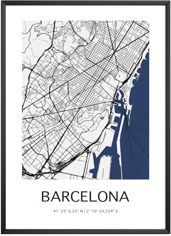 MJ-Graphics - Stadtkarte-Poster Barcelona - Bild mit schöner Karte & Koordinaten | Wandbild Din A2 in Galerie Qualität mit extra dickem 300g Posterpapier - FineArt Kunstdruck ohne Bilderrahmen
