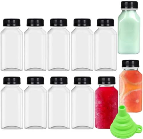 MEETOZ 12 Pack 8oz/250ml Plastic Juice Bottles with Tamper Seal Lids, Reusable Drink Containers for Smoothie, Milk, Juicing, Sauce Jar, and Other Drinkings