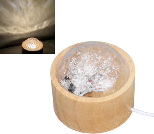 Topyond Wasserwellen Lampe,Fernbedienung,Dynamisch Rotierend, RGB,16 Farben,Einstellbare Helligkeit, Original Holzsockel, Meereswellen Licht, Entspannende Nachtlichter Mit Wasserwelleneffekt
