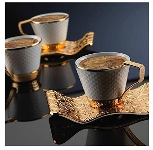 PiurUf Tasse 12 stücke Porzellan Gold Kaffeetasse Set Tee Set Kaffeetasse und Untertasse Weiße Latte Cup Cappuccino Espresso Kaffeetasse Getränkewaren Tasse groß (Size : 6 White Gold (12 Pieces))
