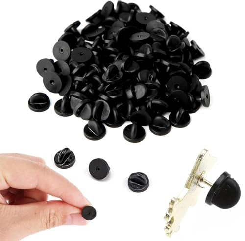 Gummi Pin Verschlüsse,Anstecker Verschluss Gummi Pin,100 Stück 11,5 mm Schmetterlings-Kupplungsstift,für Basteln DIY Schmuckherstellung,Schwarz