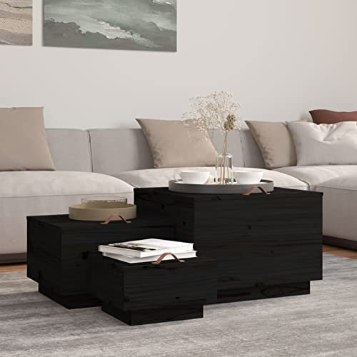 Tidyard Garden Coffee Table Deck Box with Storage Function Outdoor Storage Box with Lids Wooden 3 pcs Black Solid Wood Pine Home & Garden