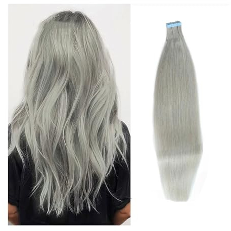 Bandverlängerungen Gerade Tape-in-Haarverlängerungen, Echthaar, silbergrau, Tape-in-Verlängerungen, gerade Hauteinschlag-Klebeband, graue Remy-Haar-Tape-Verlängerung Haarverlängerungen (Size : 40Pcs(