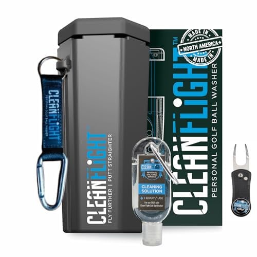 Clean Flight Premium Golf Ball Washer - Portable Cleaner for Golf Bag or Cart and Divot Tool Combo Pack - Best Golf Accessories Gifts for Men & Women.