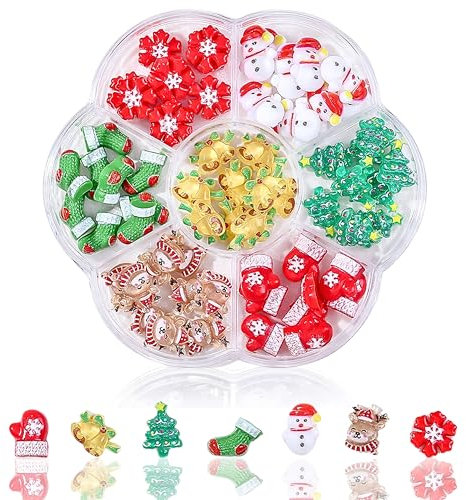 3D Weihnachts Nail Art Charms, Weihnachten Nageldekorationen Set mit Weihnachtsbaum, Sternen, Schneemännern & Schneeflocken, Pailletten & Glitzer für festliche Nagelkunst (Rot Weihnachten A)