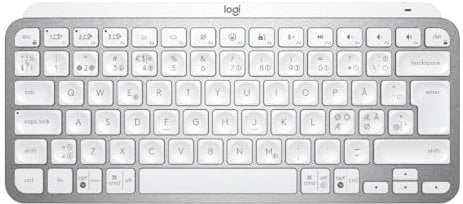 Logitech MX Keys Mini kabellose Bluetooth-Tastatur, für Windows, macOS, iPadOS, Android oder Chrome OS, PC, Mac, Laptop, Smartphone, Tablet, Skandinavisch QWERTY-Layout - Pale Gray [Bulk]