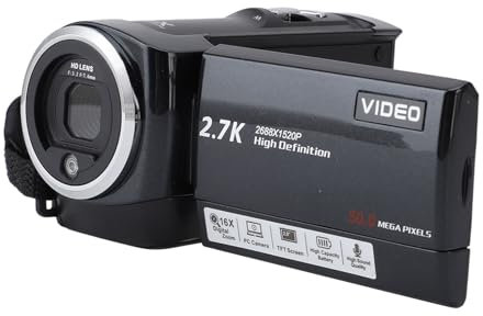 Videokamera Camcorder, 2,7K 50MP 16X Digitalzoom, Vlogging Kamera, 2,8 Zoll Bildschirm mit 270 Grad Drehung, Digitale Videokamera, für Reisen Im Freien