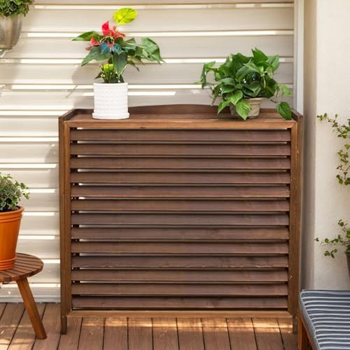 Madera Maciza Cubre Aire Acondicionado Exterior Marrón Valla Ocultacion Vallas De Madera Cubierta Aire Acondicionado Exterior Madera Anticorrosión Valla Aire Acondicionado Decoración Balcon Jardín(100