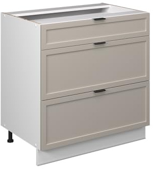 Vicco Küchenunterschrank Fame-Line, GrauBeige, 80 cm | MDF-Front · Ohne Arbeitsplatte · Höhenverstellbare Füße · Metallgriffe · Metall-Vollauszüge