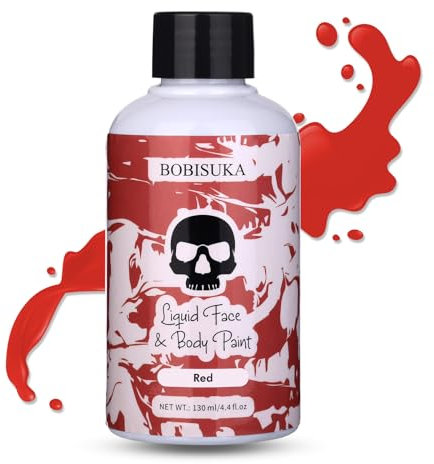 BOBISUKA Red Face Body Paint Liquid Texture Washable Non Toxic Facepaint Fast Drying Foundation Makeup for Halloween Clown Joker Devil Cosplay SFX Costume Party