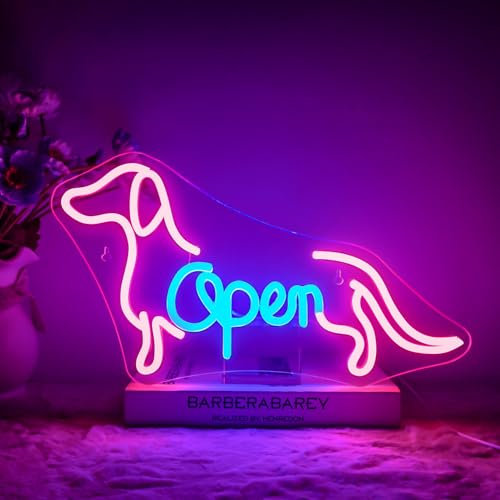 NOXET Dackel-Neonschilder Dackel offen Neonschild offene LED-Schilder Hunde-Neonschild USB-dimmbarer Schalter niedlicher Welpe Neonlicht für Schlafzimmer, Tierhandlung, Geschäft, Wände Fensterschild