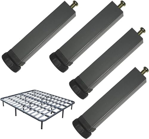DOREVIA 4 Hebebeine for Möbel aus Metall, Vierkantrohrbeine, verstärkte Lattenrost-Stützbefestigung in der Mitte des Bettes mit Schrauben, dunkelgrau (29 cm)(27cm/10.6in)