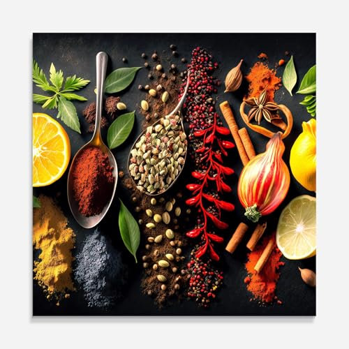 ARTHUB® Küchenrückwand aus Glas 60x60 cm, 5mm ESG | Spritzschutz, Glasplatte, Herdspritzschutz, Wandschutz für Herd, Hartglas, Lebensmittel, Gewürze, Closeup Pices