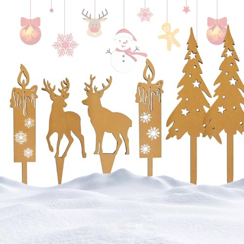 Gartenstecker Rost Kerzen,6PCS Gartenstecker Schneeflocke,Rost Kerzenstecker,Stecker Rost Weihnachten,Roststecker Garten Winter,Weihnachtsdeko Gartenstecke