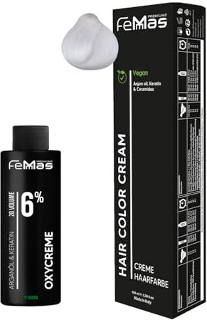 Femmas Haarfarbe Set Bleichverstärker 1000 I Hair Color Cream 100ml + Oxycreme 100ml 6% I Permanente Haar-Coloration + Entwickler I Schonend & langanhaltend I Salon-Haarfarbe für Zuhause