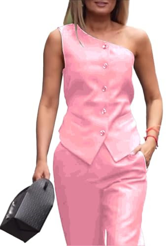 Gilet e pantaloni da donna Monospalla Regular Fit Urban Plain Vest Donna Borgogna Monospalla Gilet, rosa, XL