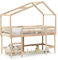 Gecheer Hochbett Etagenbett mit Lattenrost Kinderhochbett Doppelstockbett, mit Leiter und Dach 90x190 cm Massivholz Kieferd