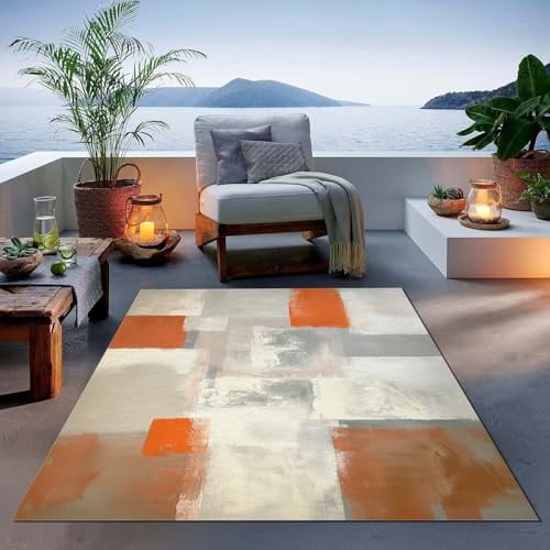 The Teppich Kompositionsstruktur abstrakt Teppich Wohnzimmer BedruckterOrange grau Kurzflor Wohnzimmer Muster Teppich 120 x 180 cm