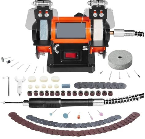 AMAZWI Schmuckpolierer Tisch-Pufferpolierer, Tisch-Pufferschleifer, Polier- und Poliermaschine for Metall/Schmuck/Holz/Jade/Kunststoff/Silber Sicher und stabil