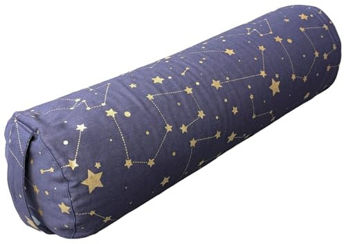 PURE SHANTI Yogabolster aus 100% Bio-Baumwolle | Gefüllt mit natürlicher Buchweizenspreu | Rundes Yogakissen | OCS-zertifiziert | Mit Reißverschluss zum Nachfüllen (Sternenhimmel)
