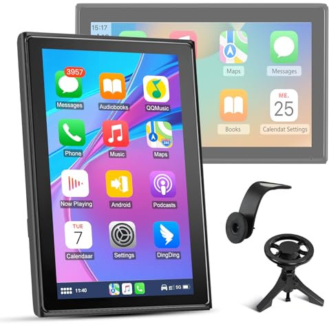Hexinex 9”Pantalla de Coche CarPlay/Android Auto/MirrorLink Inalámbrico para Coche con Soporte Magnético, Reproductor de Coche Pantalla Tactíl Admite Bluetooth/SIRI/Google/USB/SD/FM/Cámara de Reversa