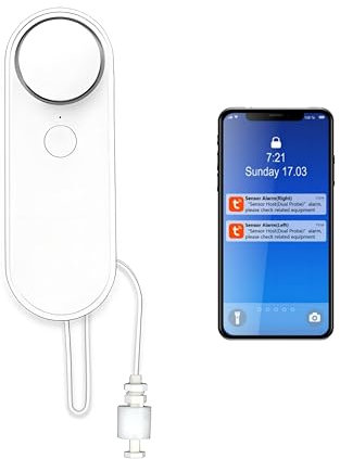 Lancoon Detector Nivel Agua WiFi Tuya Smart Sensor Alarma Doble Sonda Volumen Alto App Alerta Monitoreo con 6.5 Pies Línea de Detección para Piscina Tanque de Peces Acuario