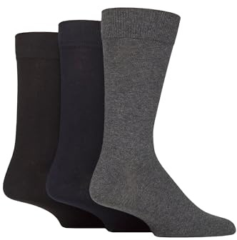 Glenmuir Men’s 3 Pair Endrick Cotton Trouser Socks – Soft, Breathable, Smart for Work & Formal Wear, Ribbed Top, Comfortable Everyday Fit, Size 7-11 Black/Navy/Grey