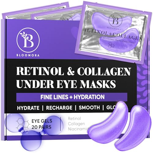 BLOOMORA Retinol & Collagen Augenpads (20 Paare) - Eye Pads mit Niacinamid & Hyaluron - Augenpads Gegen Augenringe - Augenringe Entfernen - Eye Patches