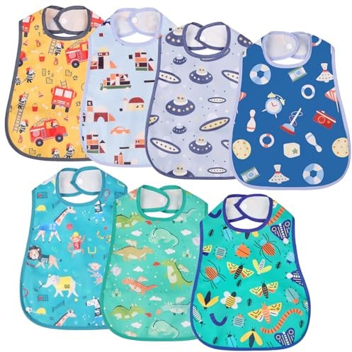 Aolso Lätzchen Baby Wasserdicht, 7Pcs Lätzchen, Abwaschbar asserdicht, Bandana, Babynahrungs für Kleinkinder, Große Tasche auf der Rückseite (Junge)