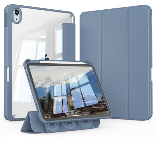GKABXY Case for iPad A16 11th Generation 11 inch 2025/iPad 10th Generation 10.9 inch 2022 with Pencil Holder, Auto Sleep/Wake, Clear Back, Shockproof Magnetic Detachable Cover, Haze Blue