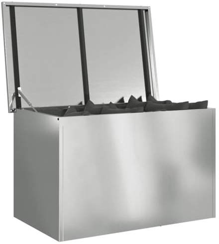vidaXL Outdoor Storage Box Silver 80 x 50.5 x 50 cm Steel, Outdoor Storage Box, Rectangular Garden Cabinet, Weatherproof Furniture, Industrial Steel Patio Organizer, Durable Solution