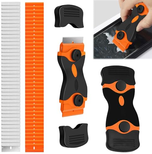 2PCS Double Edged Oven Cleaning Tool Non Scratch with 40 Metal + 40 Plastic, Multi-Surface Paint Clean Tool, Glass Cleaning Tools for Windows Ovens Hobs to Removing Burnt Food Stickers Labels Paint