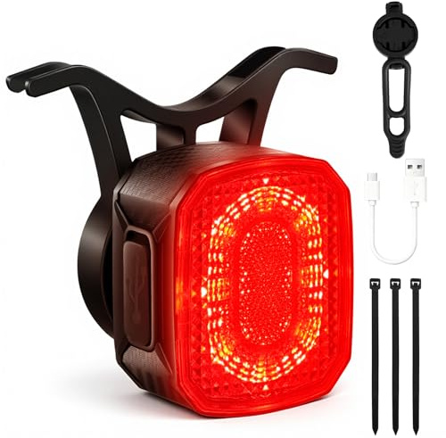 Ainiv Smart Bike Tail Light with Brake Sensor, Square Dual Mount, 6 Lighting Modes, USB C Rechargeable Bicycle Taillight, IPX6 Waterproof, Safety Warning Rear Bike Light for Night Riding Mount