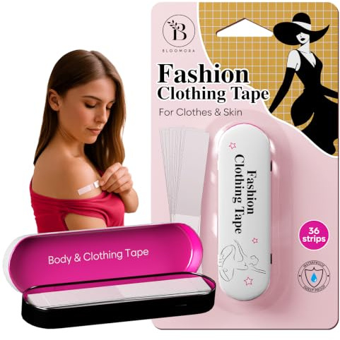 BLOOMORA Fashion Tape doppelseitig Transparent 36 Streifen in Metallbox | Wasserfest und schweißresistent hautfreundlich für empfindliche Stoffe