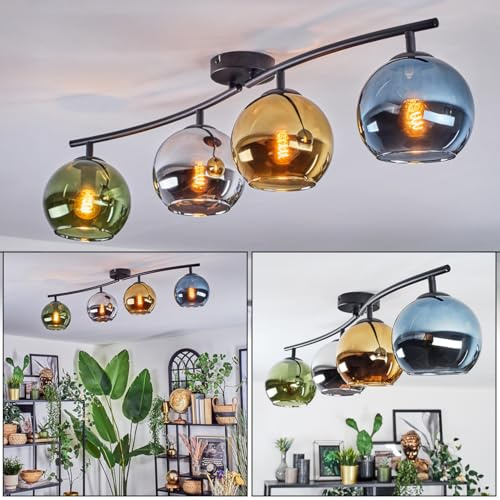 HOFSTEIN Deckenleuchte Koyoto, 4-flammige Deckenlampe aus Metall/Glas in Schwarz/Grün/Blau/Kupfer/Klar, Leuchte im Vintage-Design (Ø Schirme 15 cm), E14, Esszimmer, Schlafzimmer, Wohnzimmer, Küche