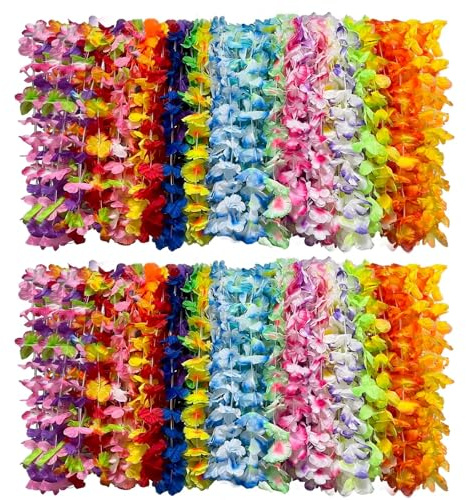 100 Stücke Hawaii Blumenketten Hawaiikette Halskette Tropischen Hawaiianischen Blumen-Seiden-Lei, Hawaiianische Halskette für Luau Party Geschenke Dekorationen Geburtstagspartyzubehör Hawaii Deko