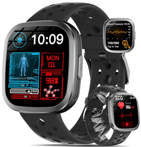 2026 Montre Connectée Homme ECG+HRV/IMC/Lipides/Acide Urique, 1,72 Smartwatch avec Tension Arterielle/Appel Bluetooth, 24/7 Sommeil Rythme Cardiaque Température Corporelle, SOS, Bracelet Respirant