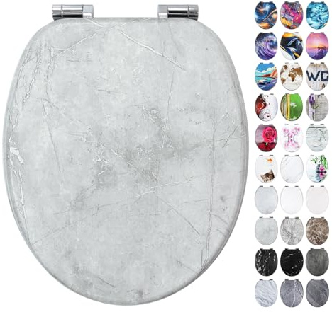 Fanmitrk Wooden Toilet Seat-Durable MDF Toilet Seat Soft Close Marble Effect(Marble1)
